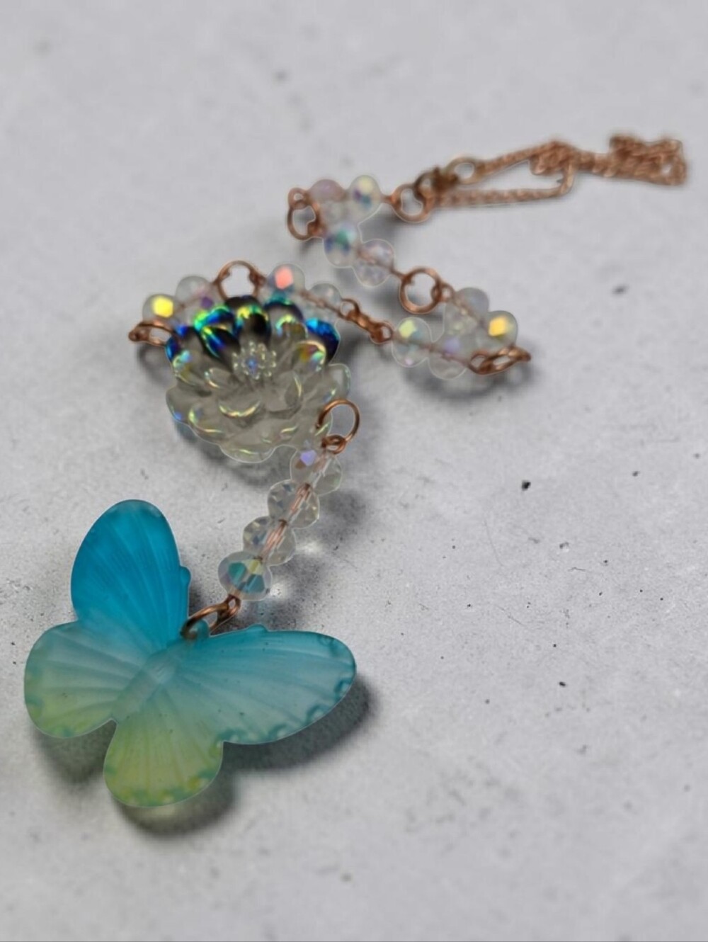 Handmade Blue and Green Butterfly with flower car charm